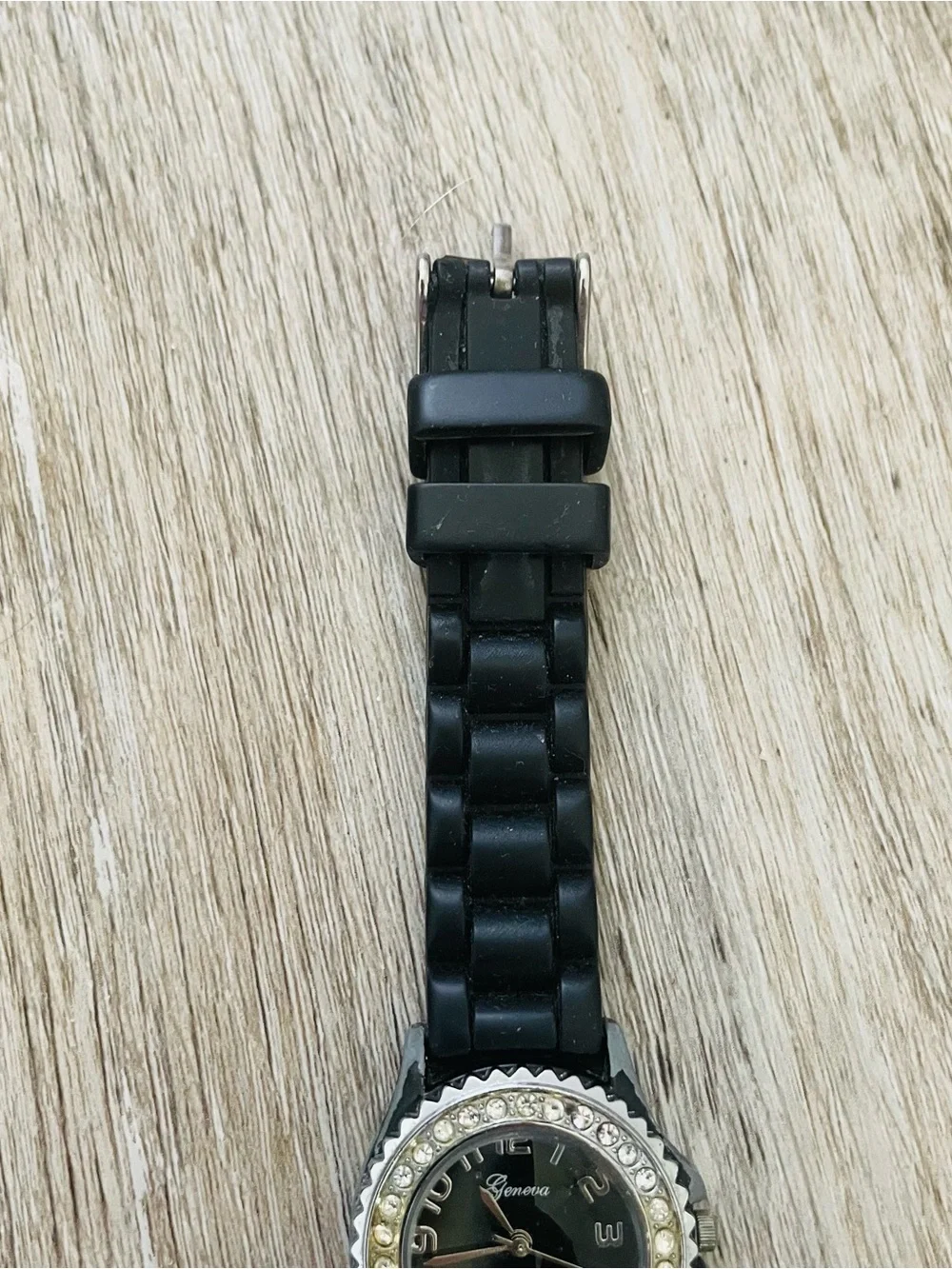 Black Silicone Strap Watch with Bezel Accent